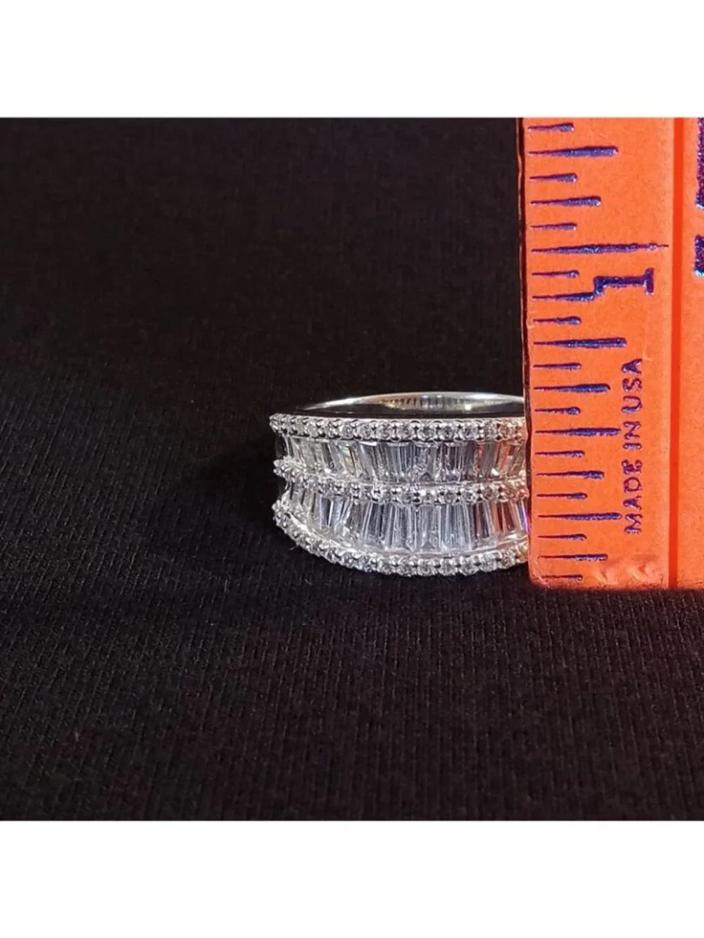 925 Sterling Silver Multi-Row Baguette & Round CZ Statement Ring Size 10